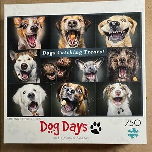 🧩 750 piece New Factory Sealed Buffalo Dog Days “Catching the Perfect Treat”.